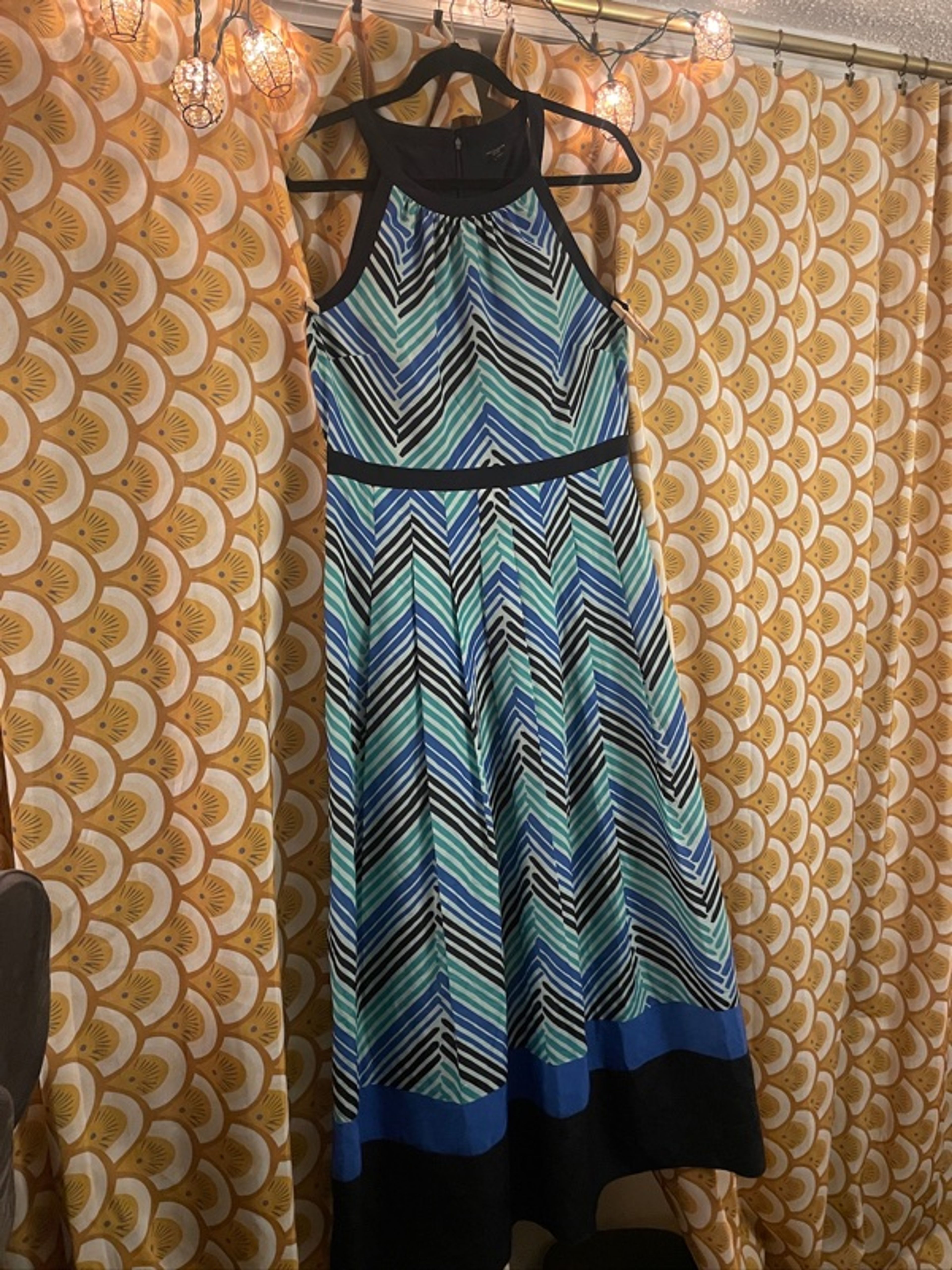 Ann Taylor Stripe Blue Green Maxi Halter Dress - size 12P
