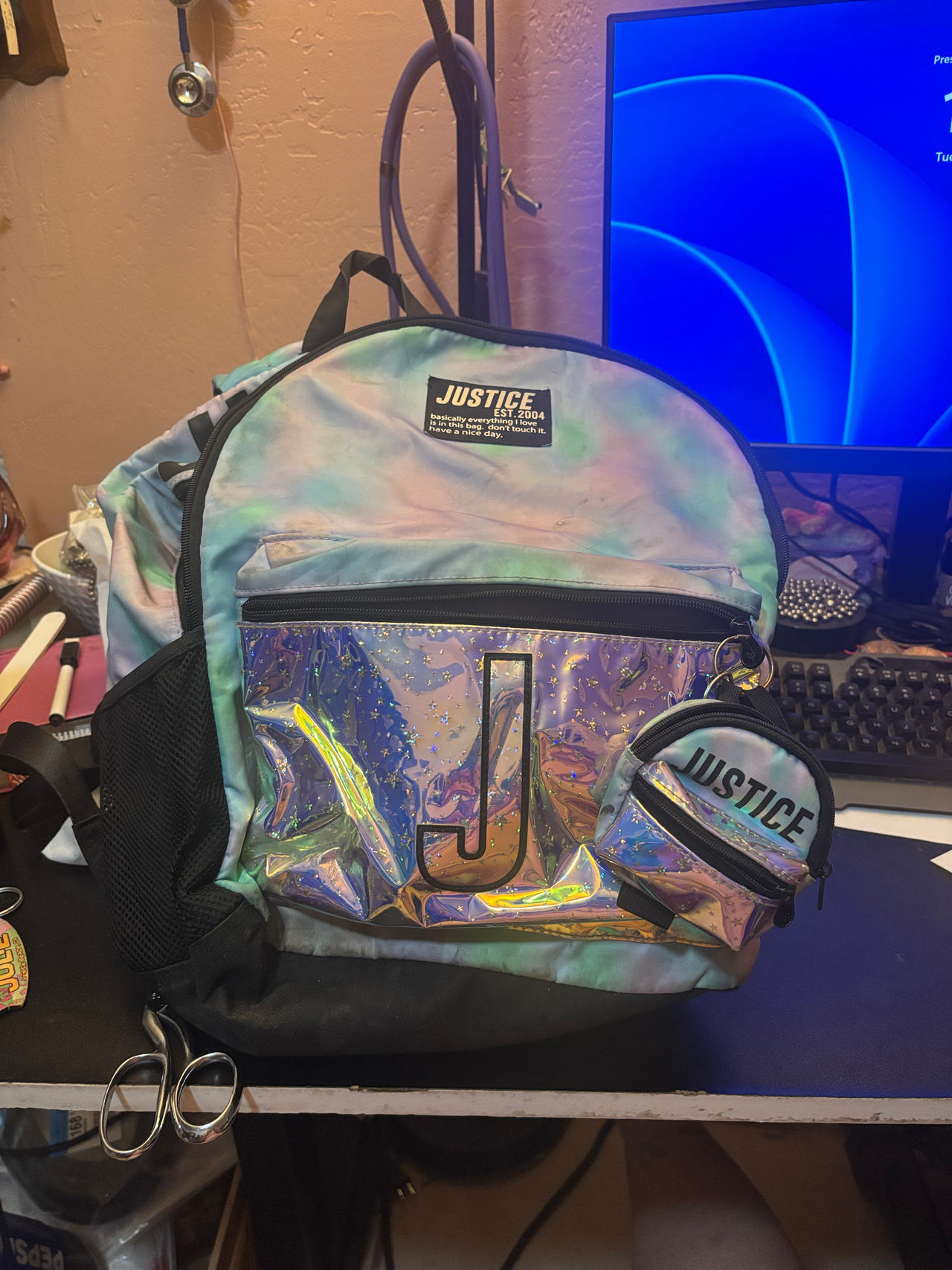 Justice Holographic Initial Backpack
