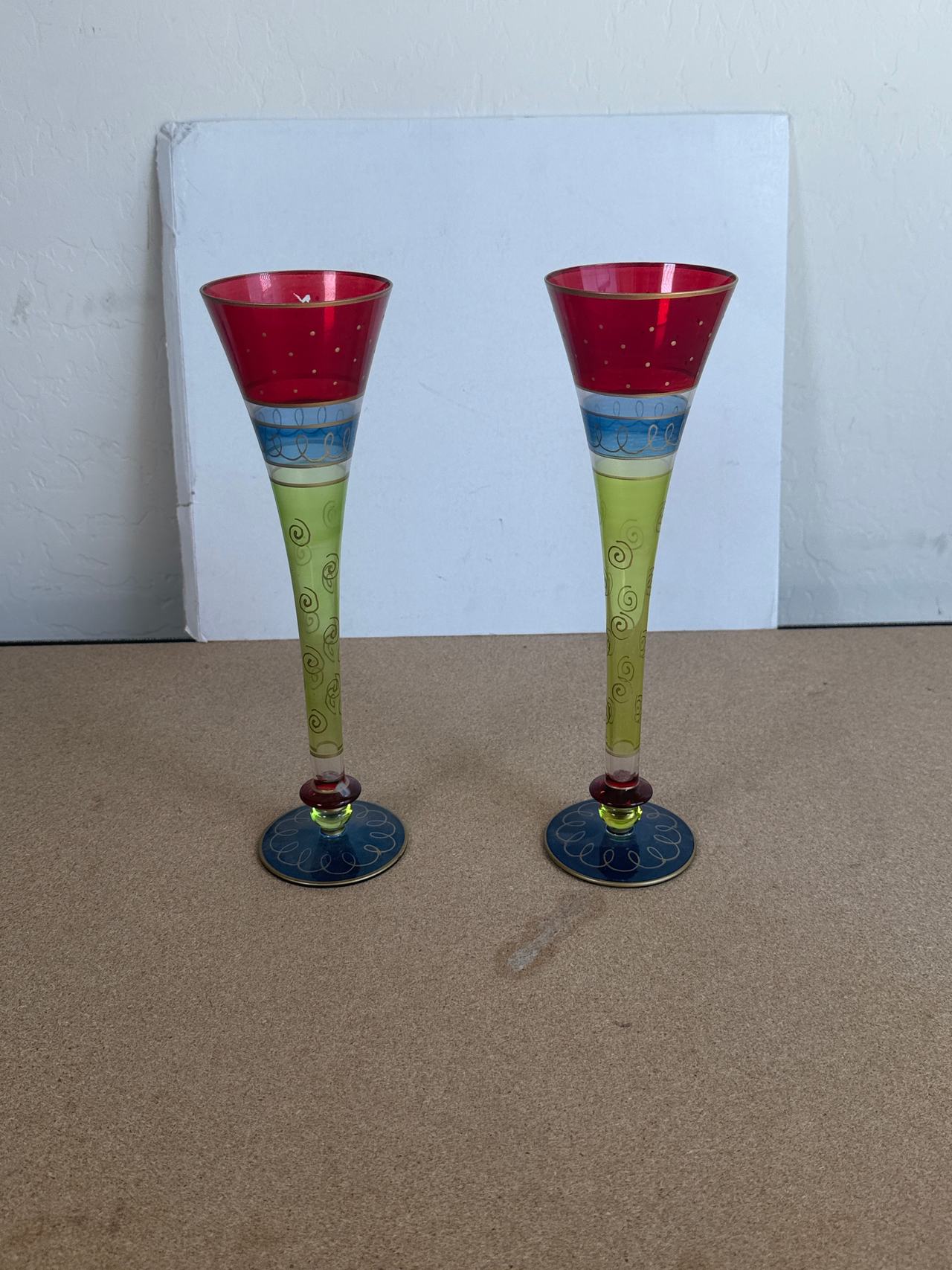 Pier 1 Imports Whimsical Hand-Painted Champagne Flutes