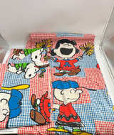 Vintage Peanuts Snoopy Charlie Brown Houndstooth Sheet Set & Curtains - Image 1