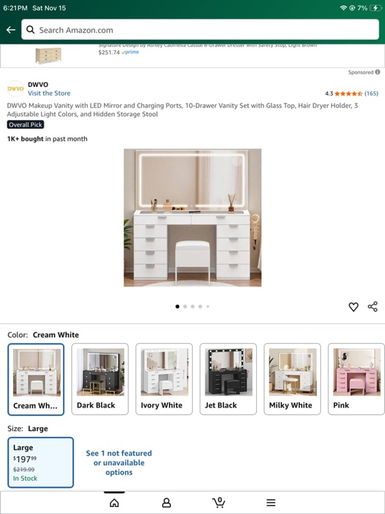 DWVO Makeup Vanity Desk with LED Mirror White 11-Drawer