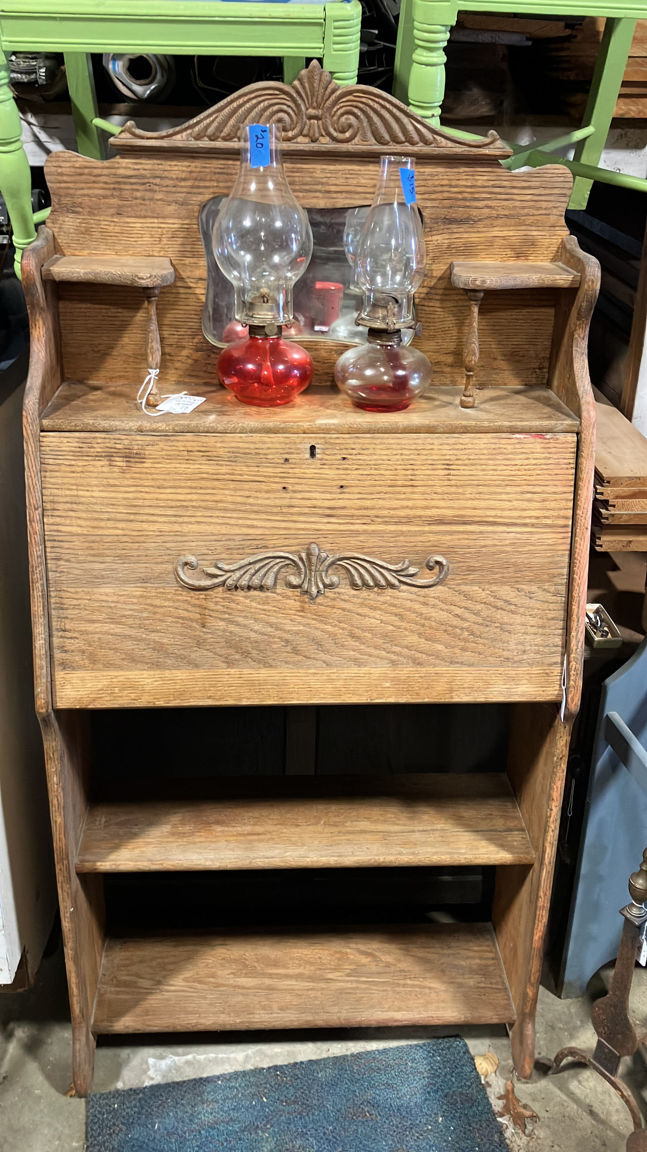 Antique Oak Drop-Front Secretary Desk