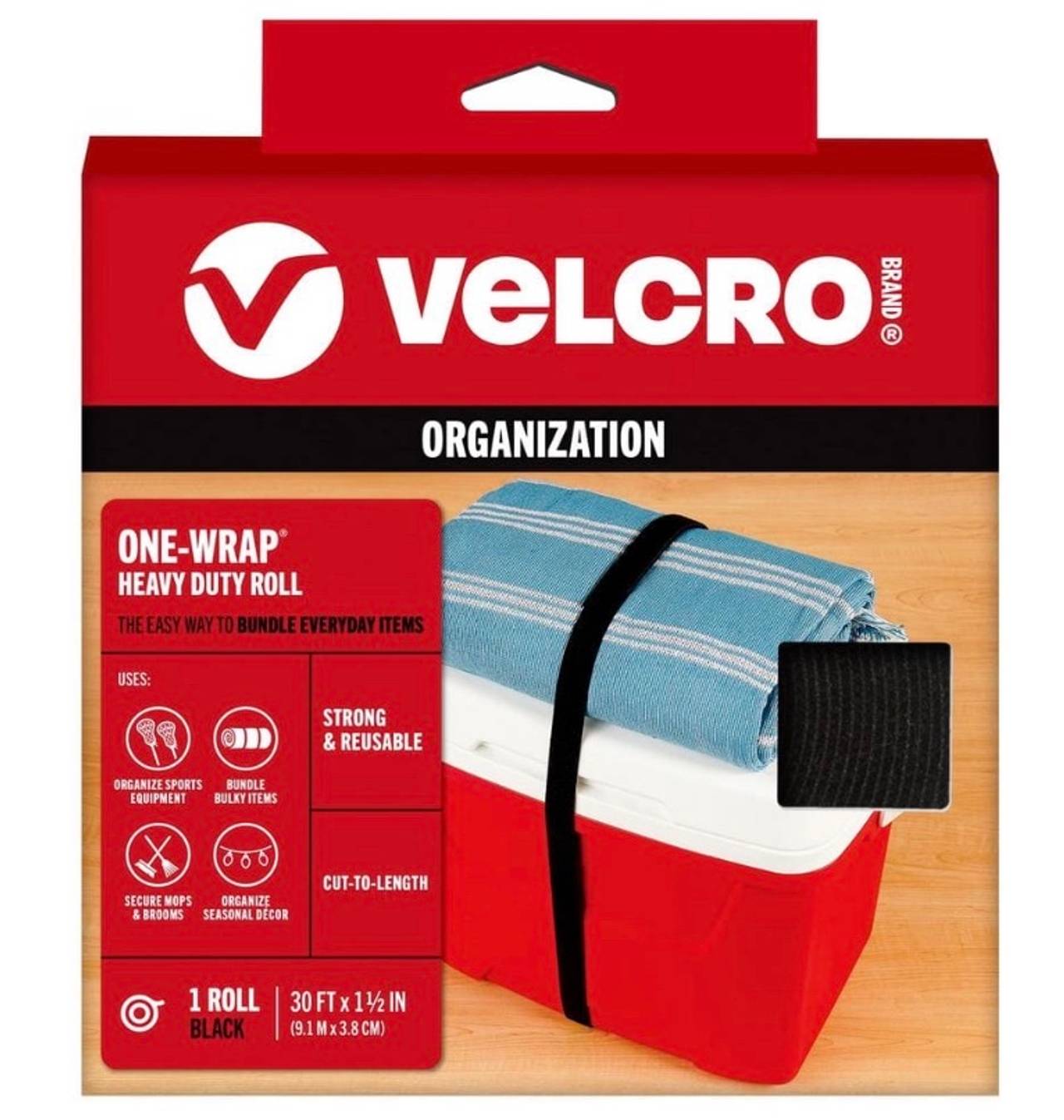 VELCRO Brand One-Wrap Heavy Duty Roll 30ft x 1.5in Black