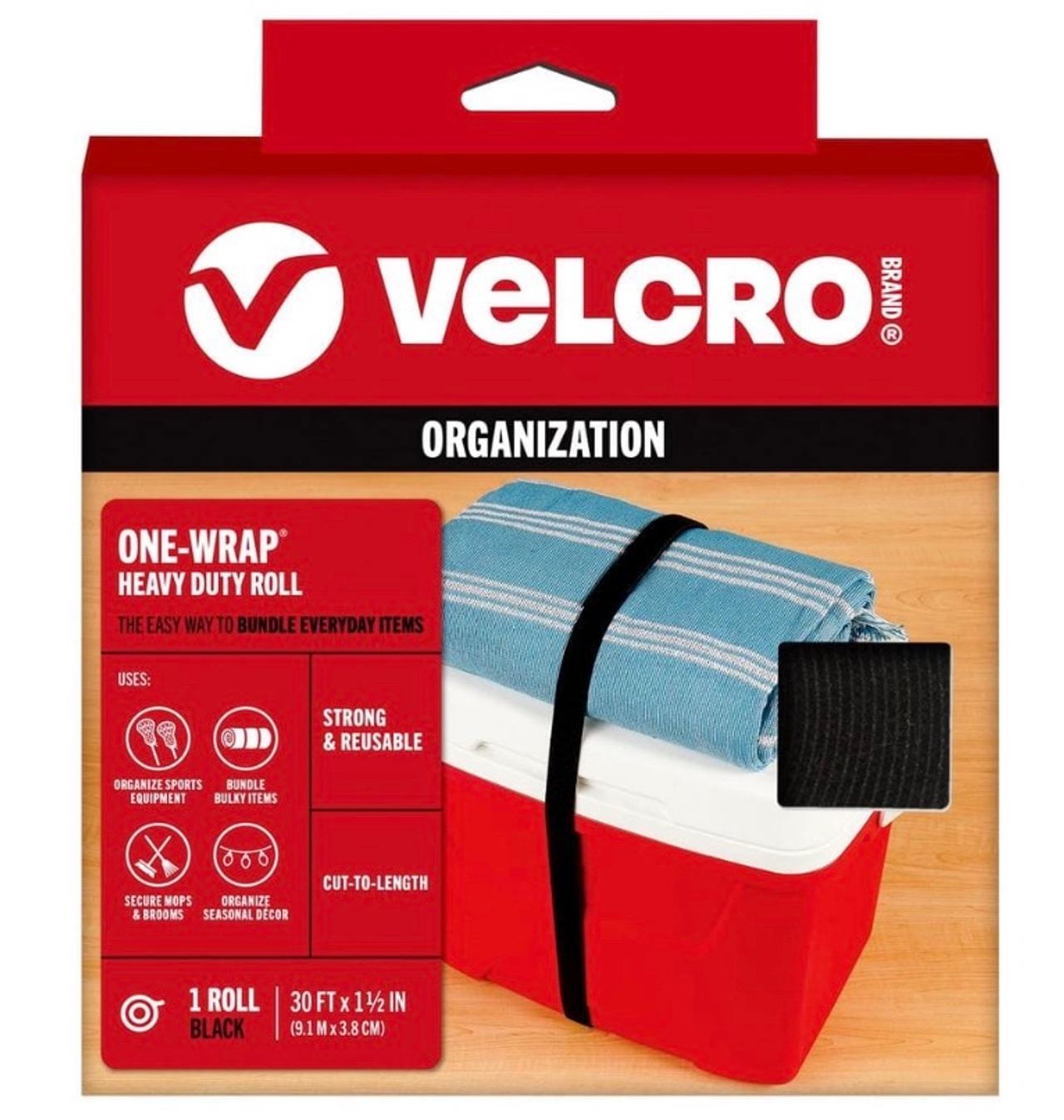 VELCRO Brand One-Wrap Heavy Duty Roll 30ft x 1.5in Black