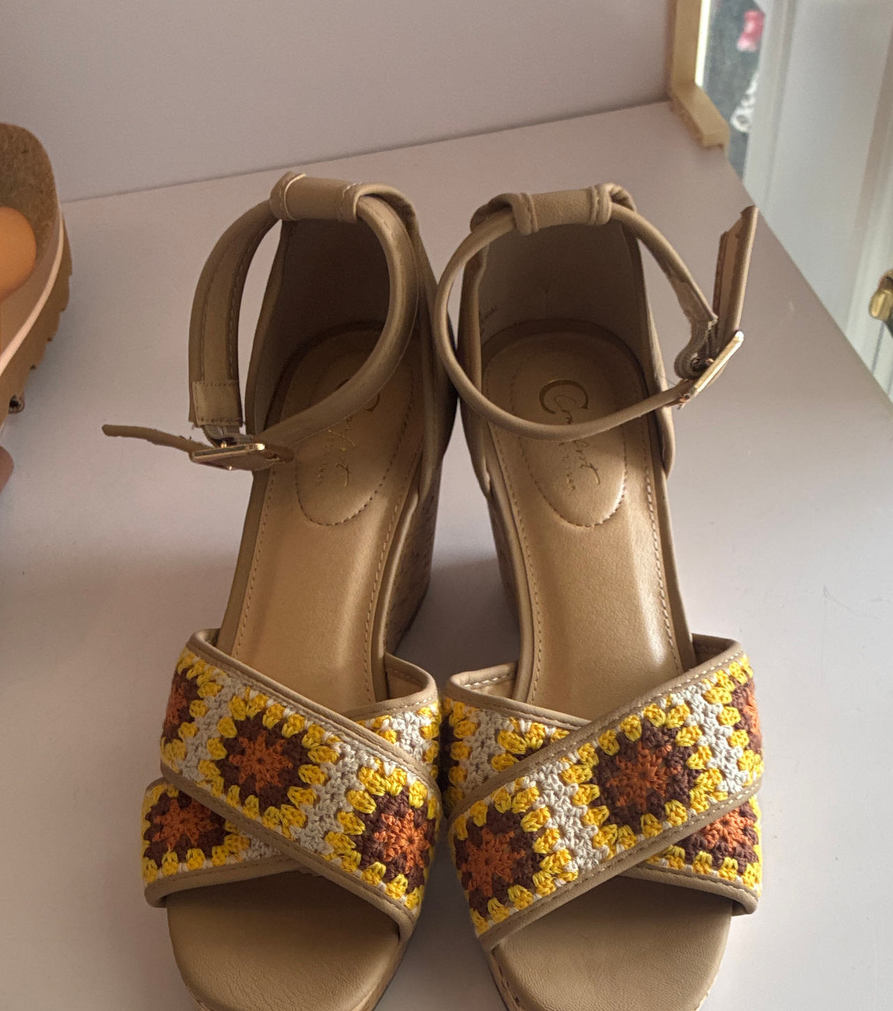 Cupcake Couture Sunflower Crochet Wedge Sandals