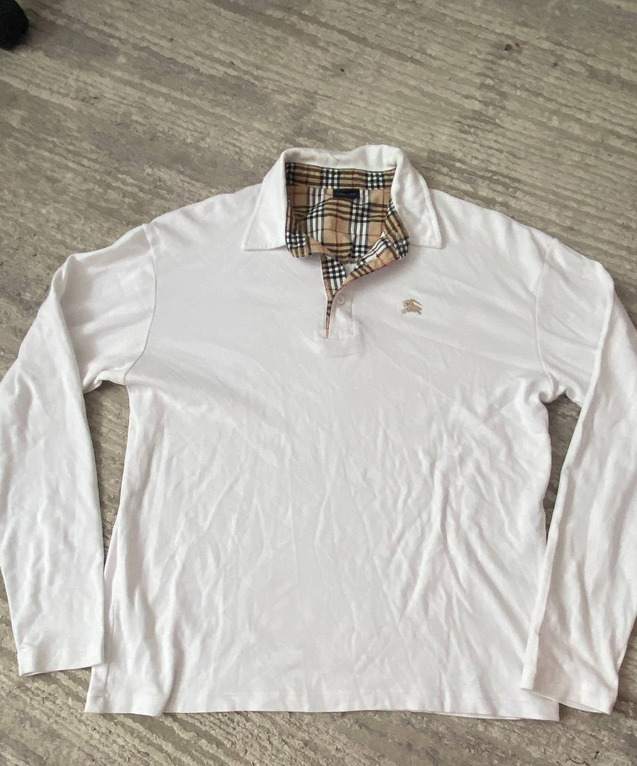 Burberry Long Sleeve Polo Shirt with Check Trim
