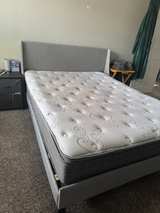 Living Spaces Queen Upholstered Bed and Mattress - Image 2