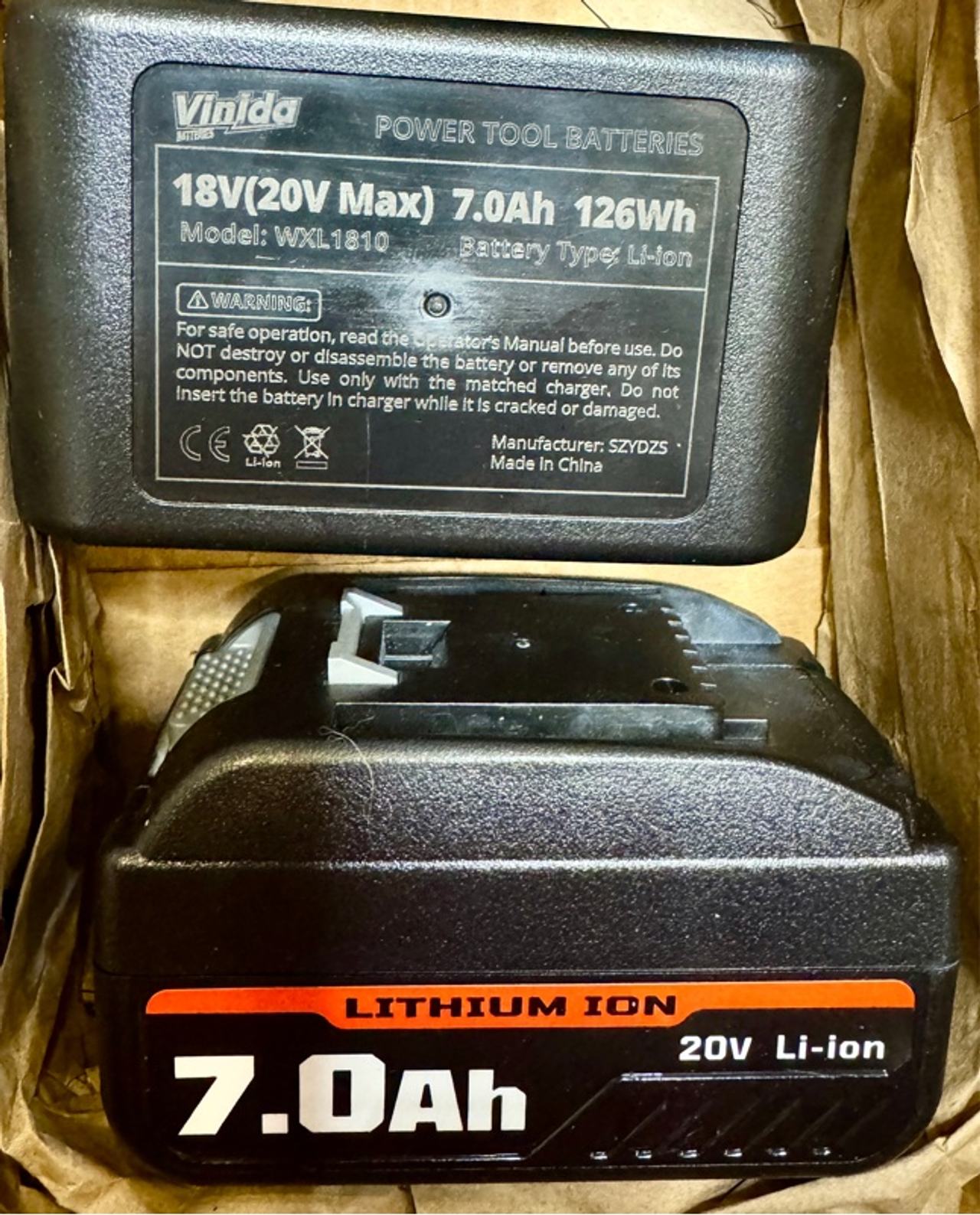 NEW-TWO (2) VINIDA BRAND BATTERIES FOR WORX TOOLS.