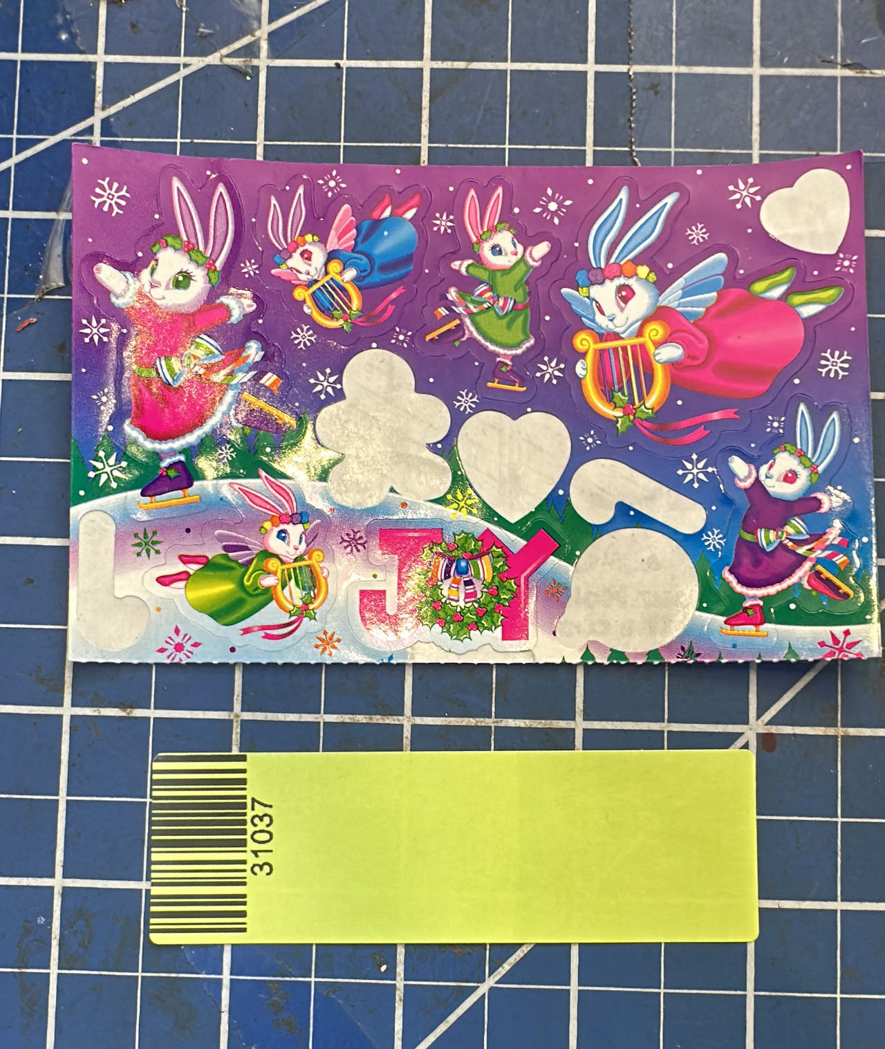 Lisa Frank holiday vtg stickers Bunny sheet partial 1 pc