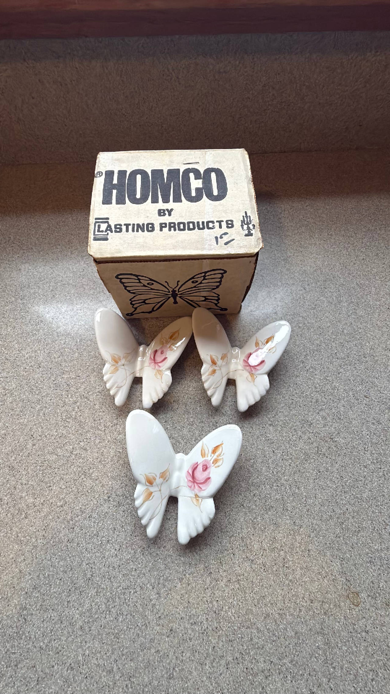 Three Lasting Products Vintage Ceramic Butterfly Wall Decor Pink Rose 