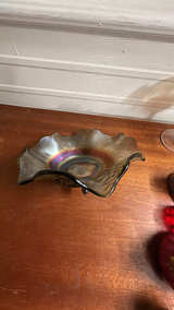 Anchor Hocking Green Carnival Glass Footed Bowl - Image 3