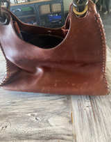 GUCCI Vintage Brown Leather Wood Handle Hobo Purse - Image 2