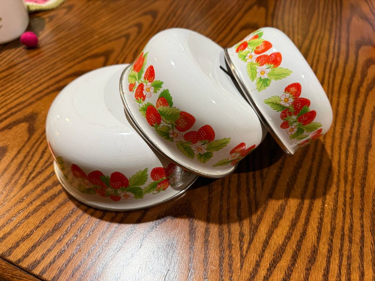 Vintage Strawberry Enamel Nesting Bowls Set of 3