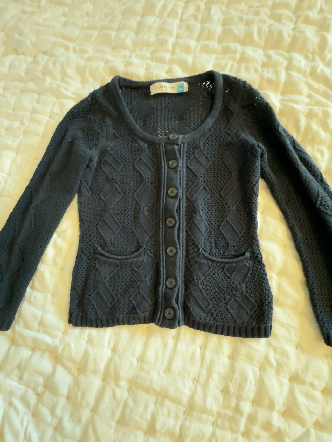 Anthropologie Sparrow Navy Crochet Knit Cardigan Sweater: XS