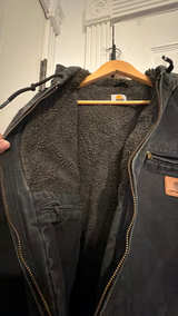 Large Carhartt J141 Sherpa Lined Hooded Detroit Jacket Black Coat  - Image 5