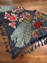 Vintage Style Embroidered/beaded Peacock Velvet Fringe poncho - Image 1
