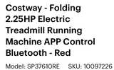 Costway 2.25HP Folding Electric Treadmill with App Control - Red - Image 1