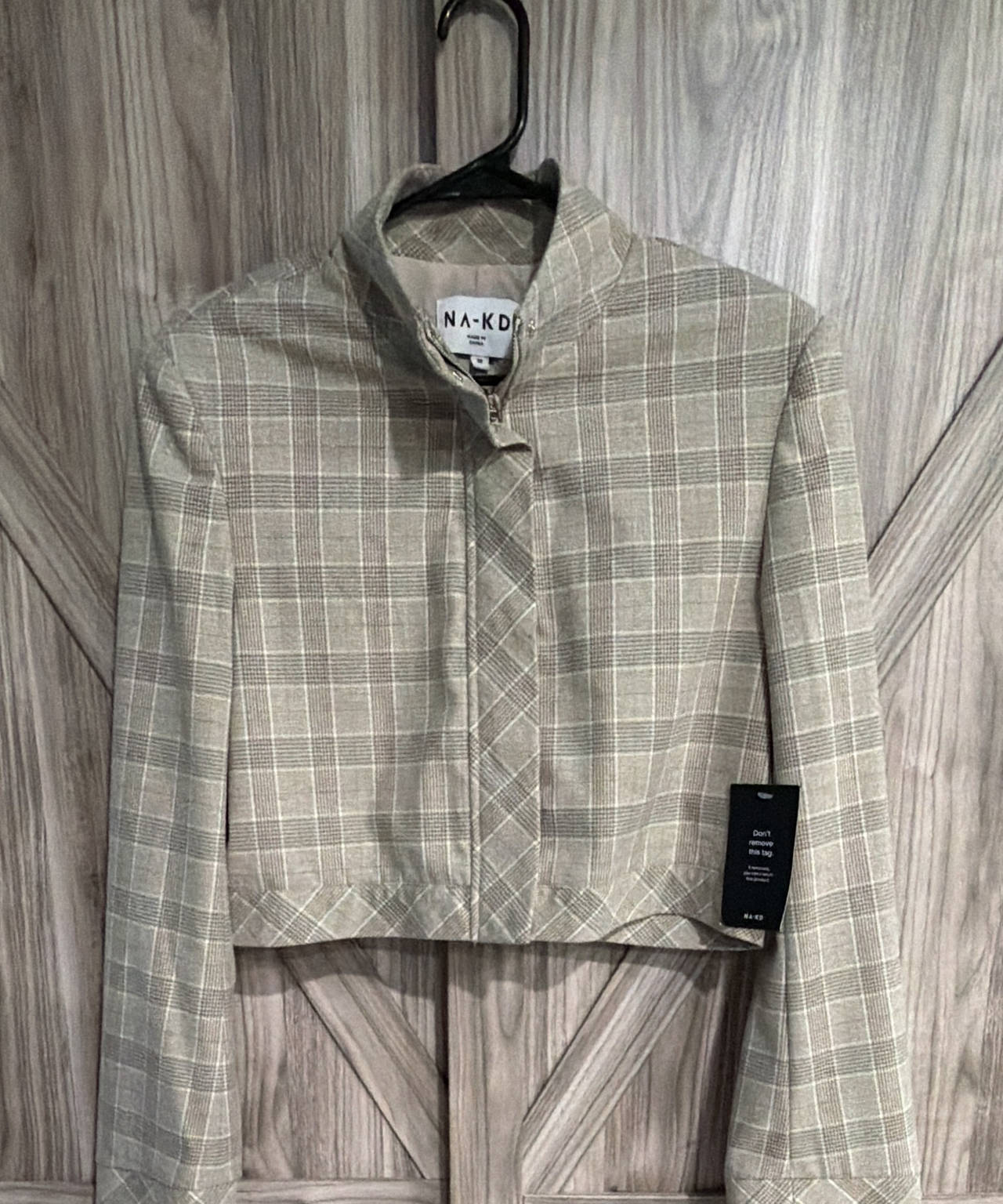 NA-KD Checkered Cropped Zip Blazer size 38 Women’s NWT
