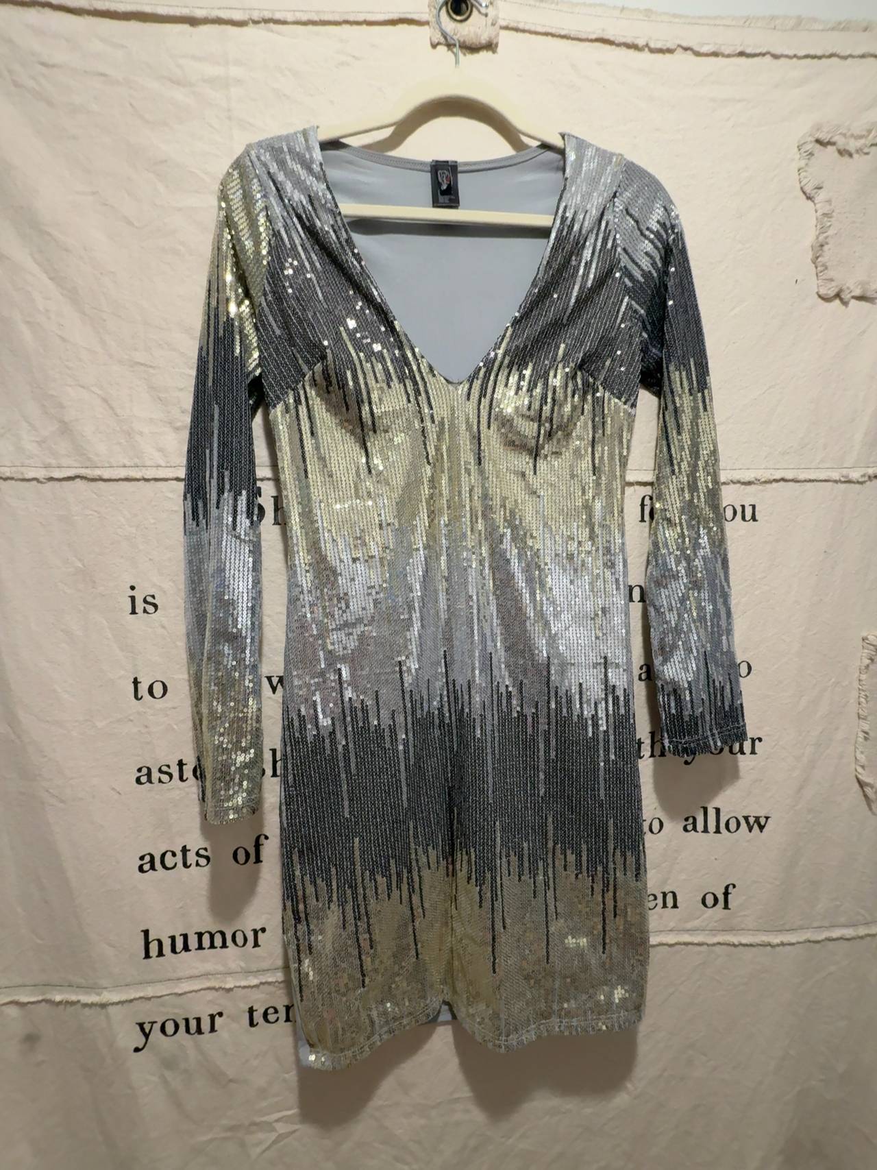 Forplay Black, Gold and Silver Sequin Long Sleeve Mini Dress