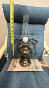 Vintage Brass Hurricane Lamp with Floral Shade - Image 4