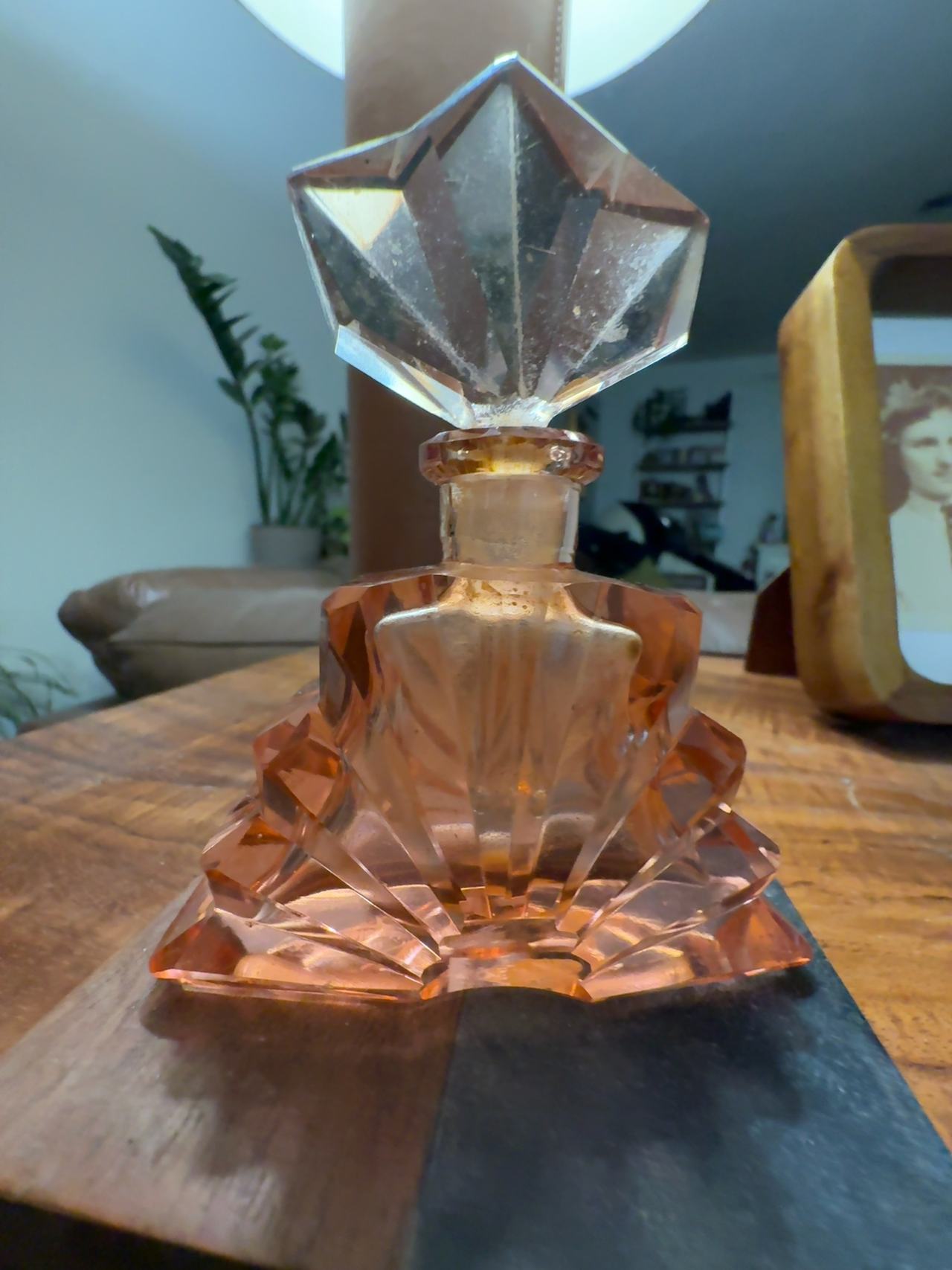 Vintage Art Deco King Orange Glass Perfume Bottle