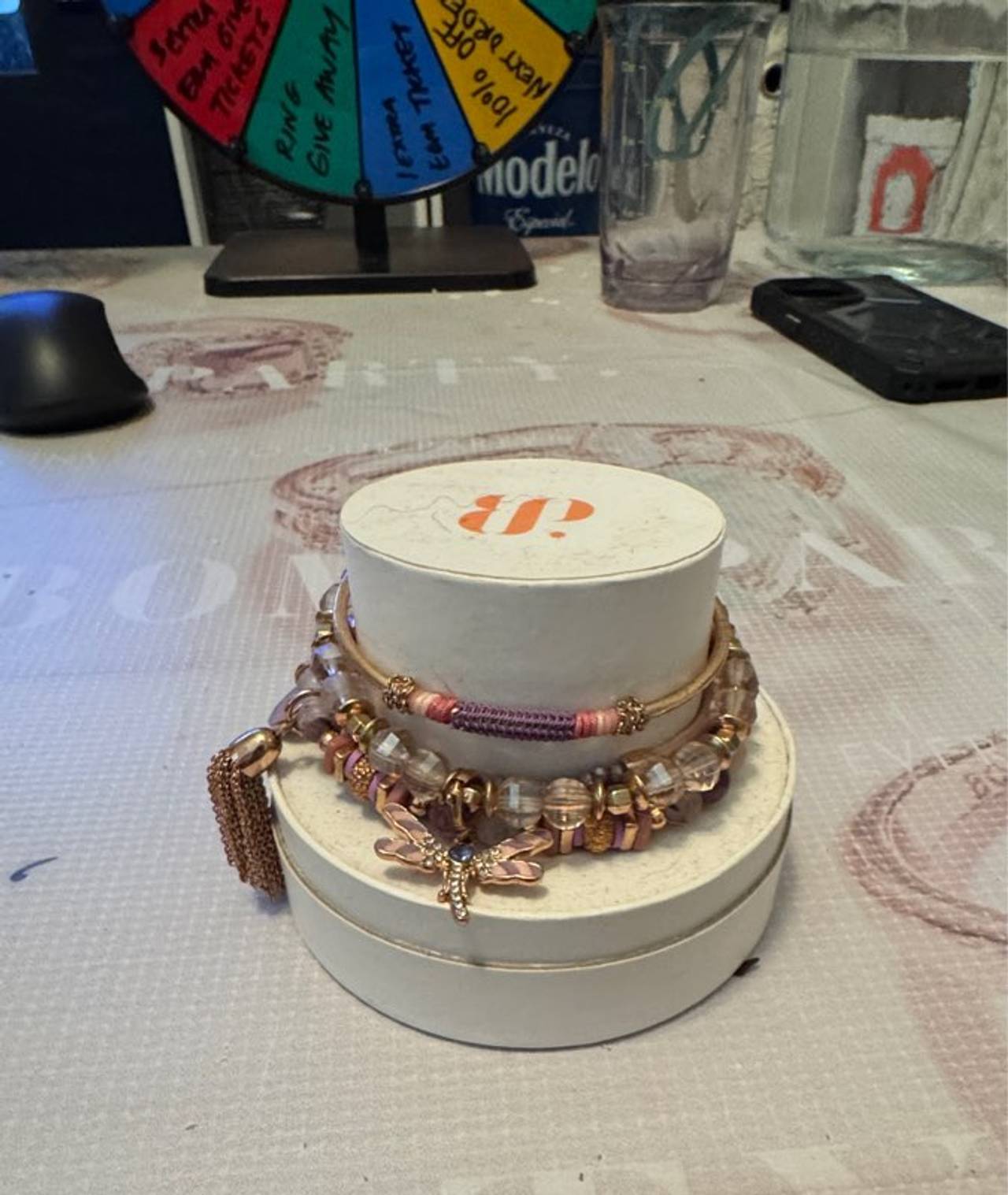 Bomb Party Bracelet Stack with Dragonfly Charm
