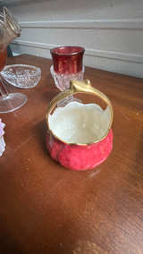 Indiana Diamond Point Ruby Mayonnaise Bowl 1949 crystal and porcelain set of 10 - Image 4