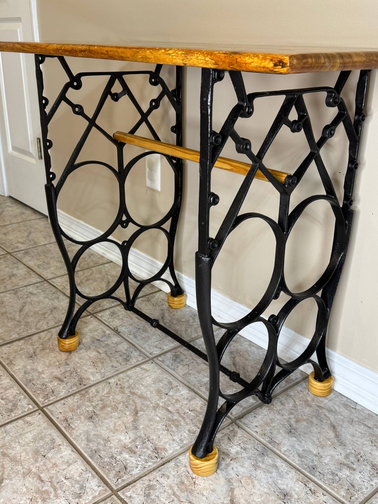 Co-Ala Lichtenberg Resin Wood Console Table with Cast Iron Base