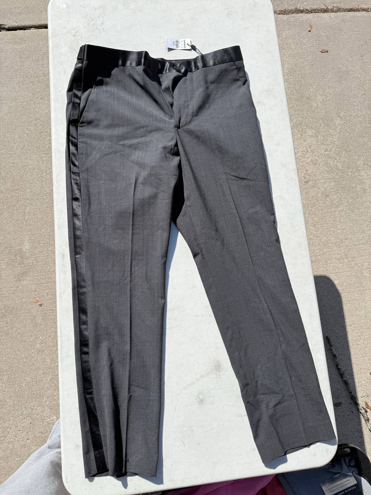 Express Slim Grey Satin Stripe Tuxedo Pant