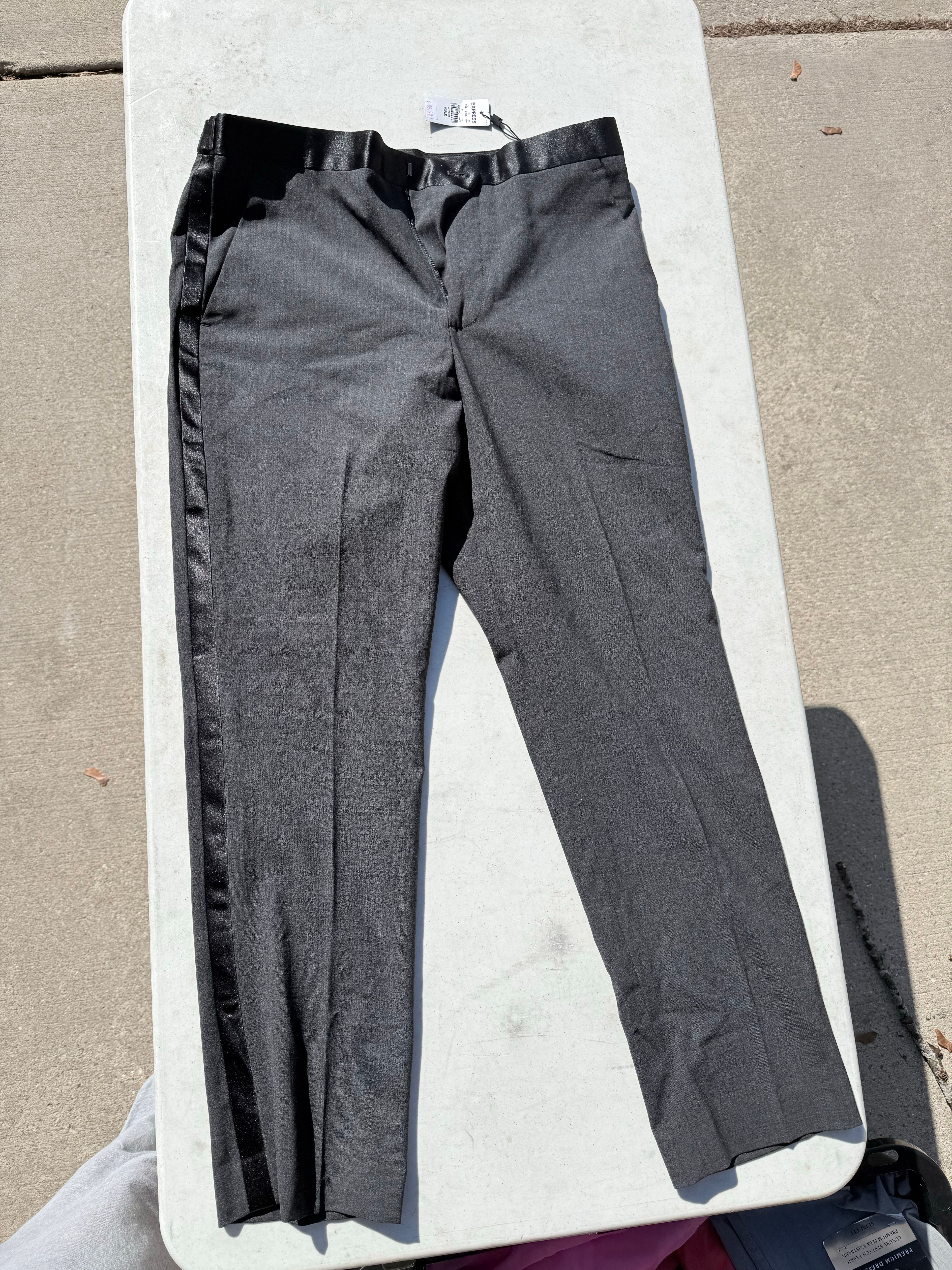 Express Slim Grey Satin Stripe Tuxedo Pant