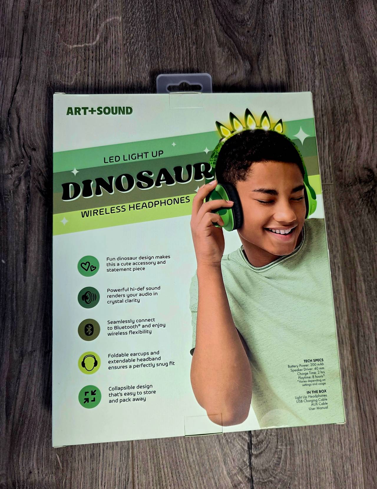 Art+Sound LED Light Up Dinosaur Wireless Headphones
