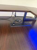Modern L-Shaped Computer Desk Monitor Shelf LED Lights Built-In Power Outlet - Image 3