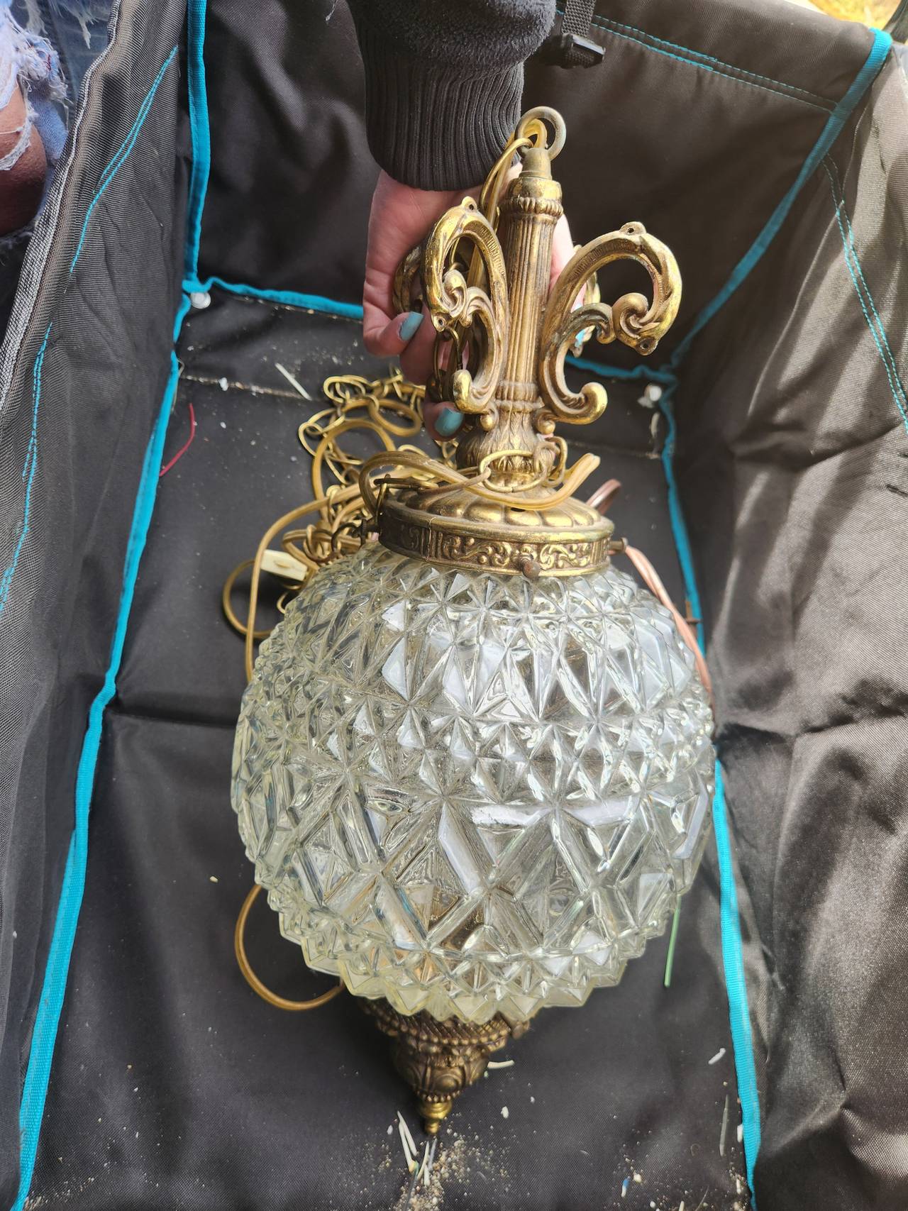 Vintage Hollywood Regency Glass Swag Pendant Lamp
