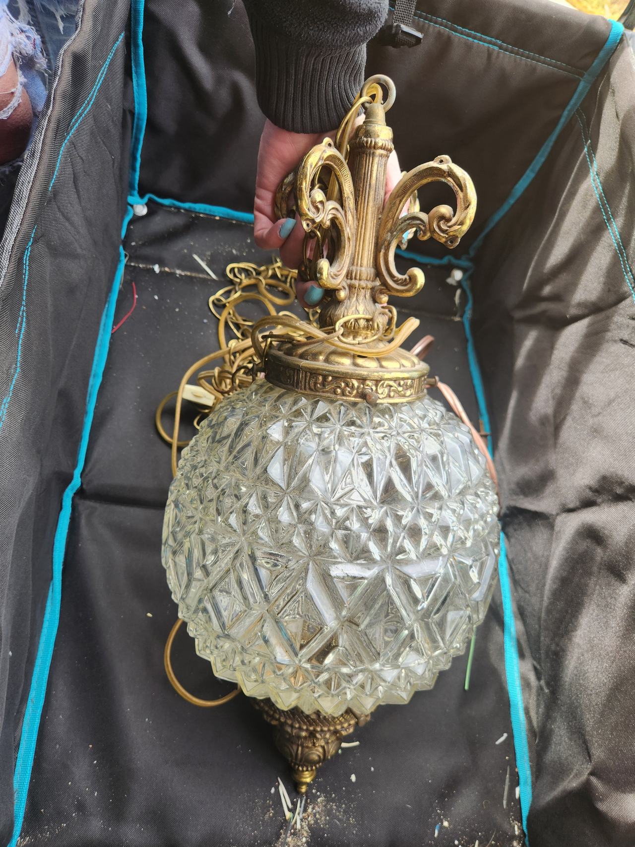 Vintage Hollywood Regency Glass Swag Pendant Lamp