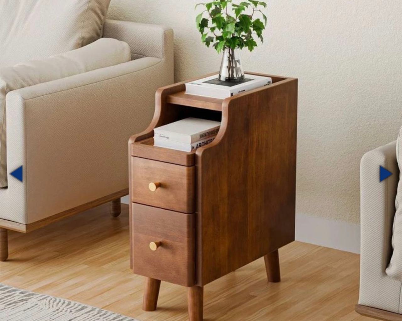 Slim Mid-Century Modern End Table with Drawers
