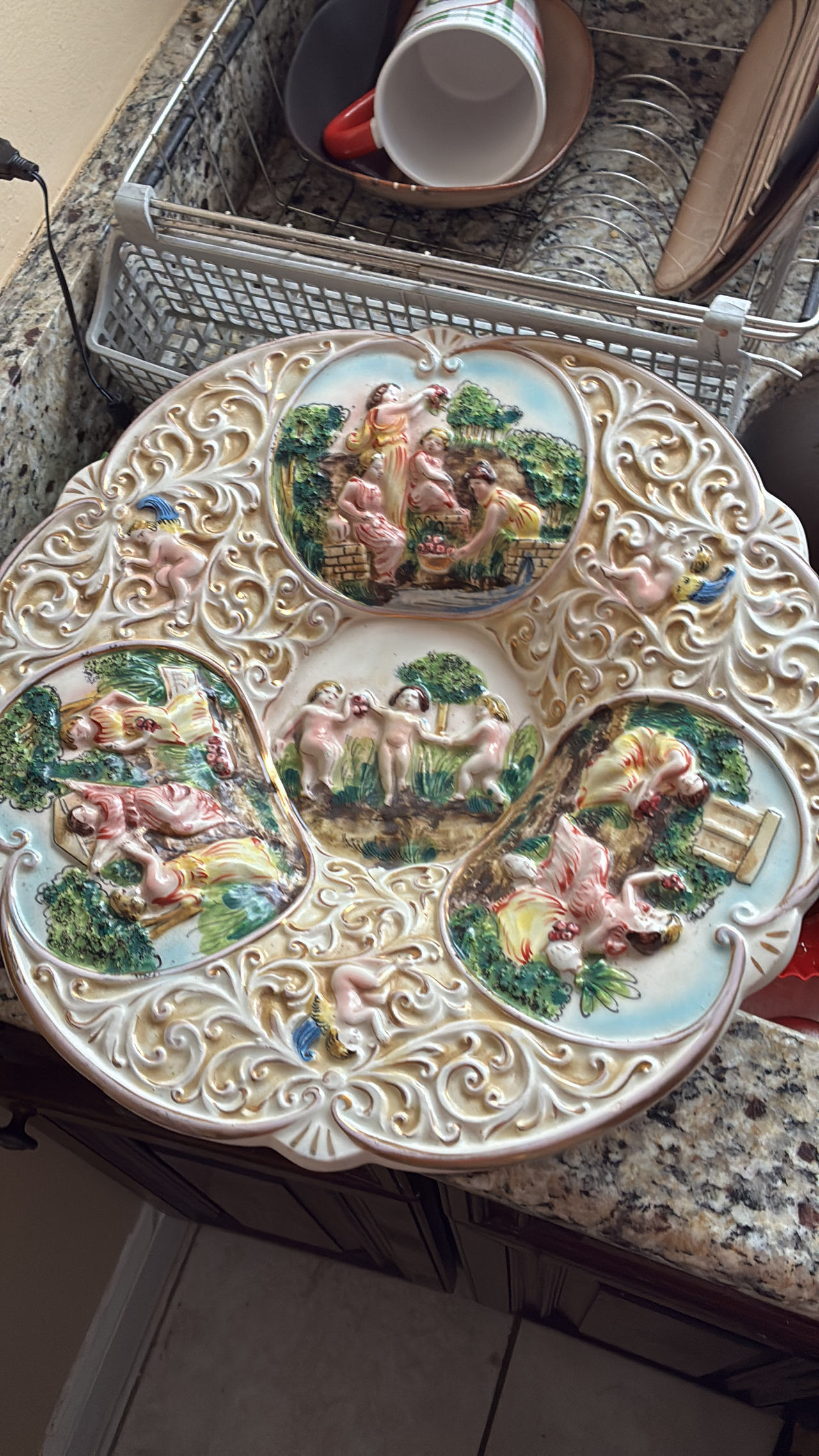 Capodimonte Cherub Relief Decorative Wall Plate