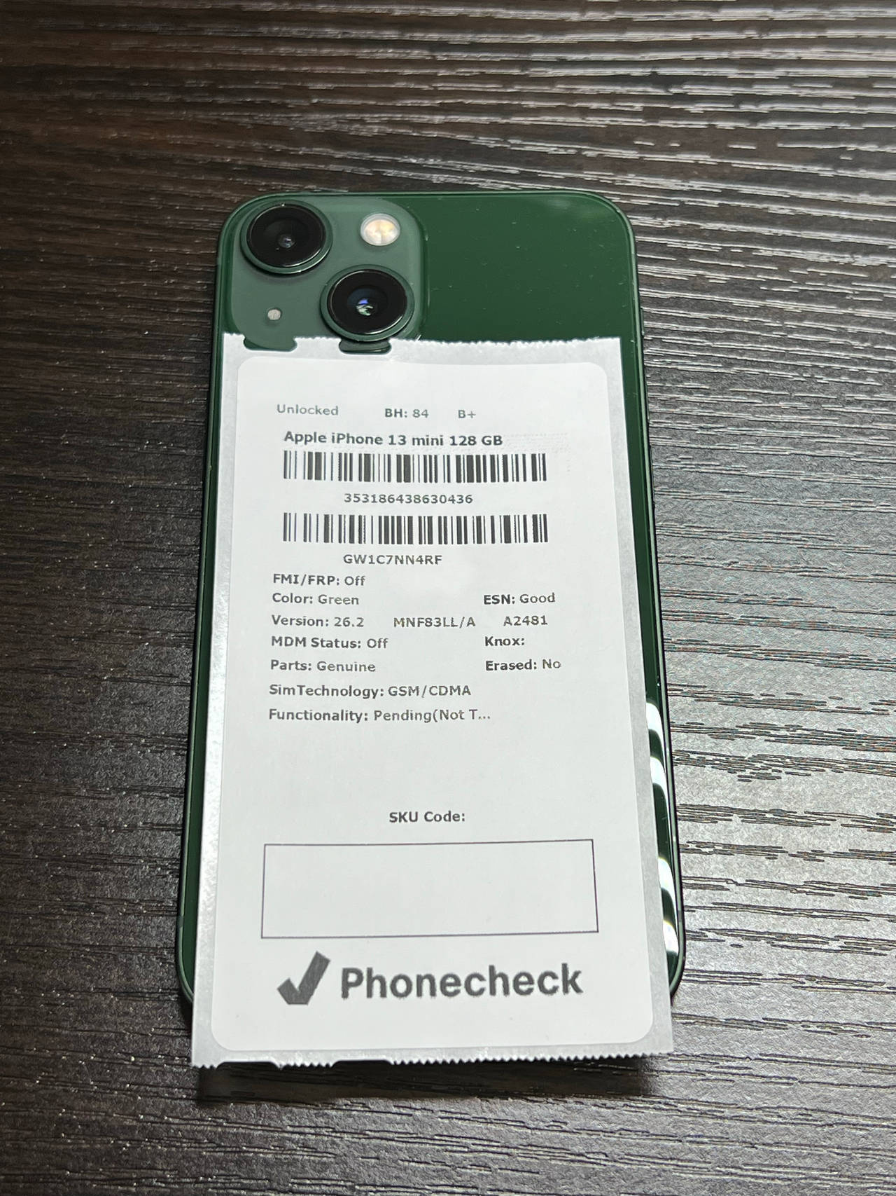 Apple iPhone 13 mini 128GB Green Unlocked 84% Battery