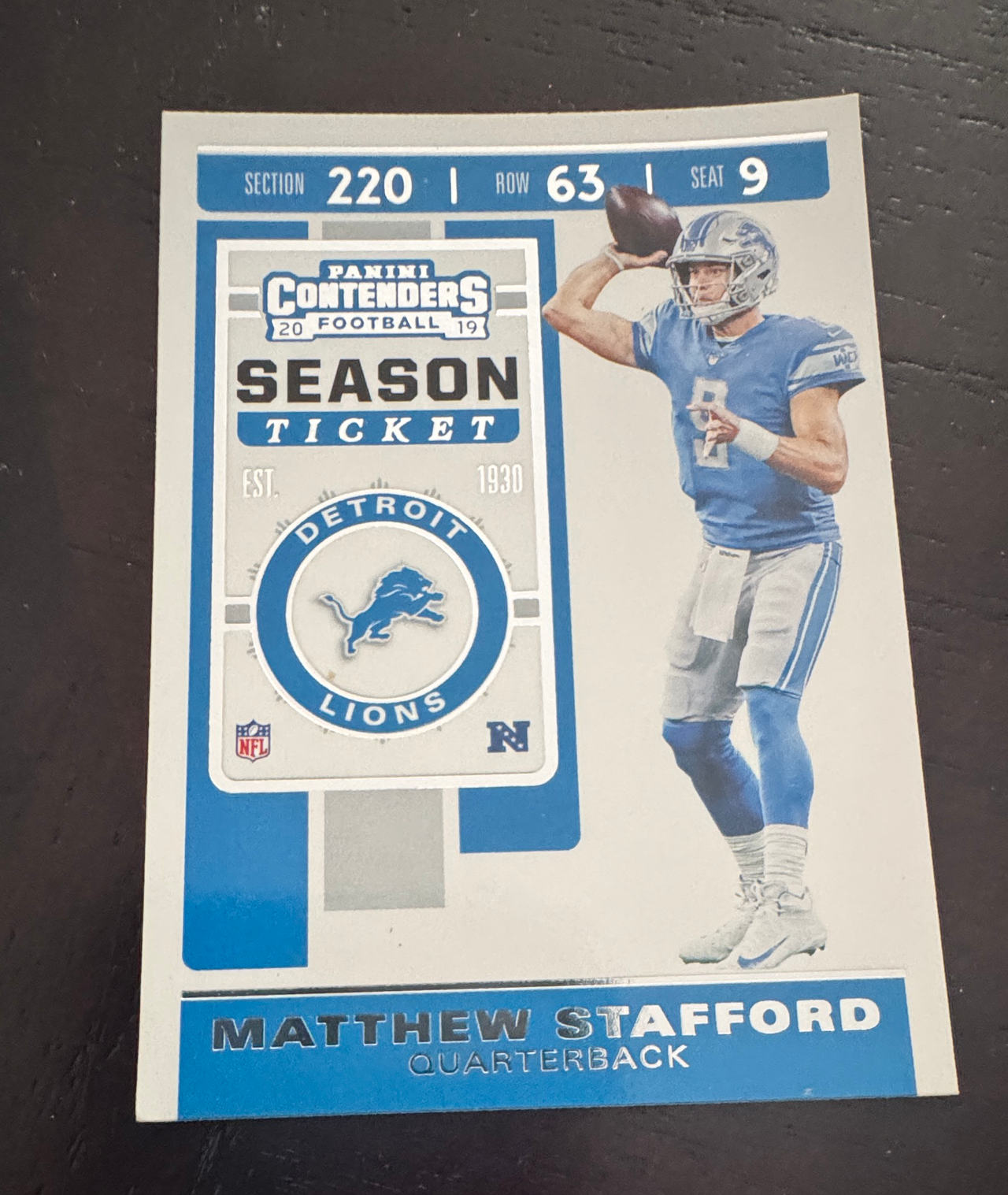 2019 Panini Contenders Matthew Stafford Season Ticket #220