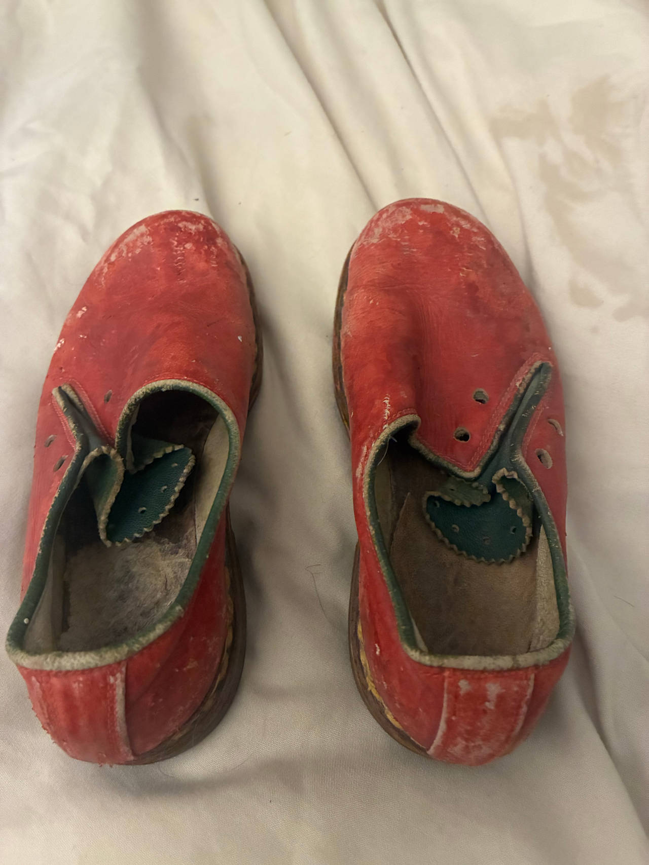 Antique Handmade Children's Red Leather Shoes (1860-1910)