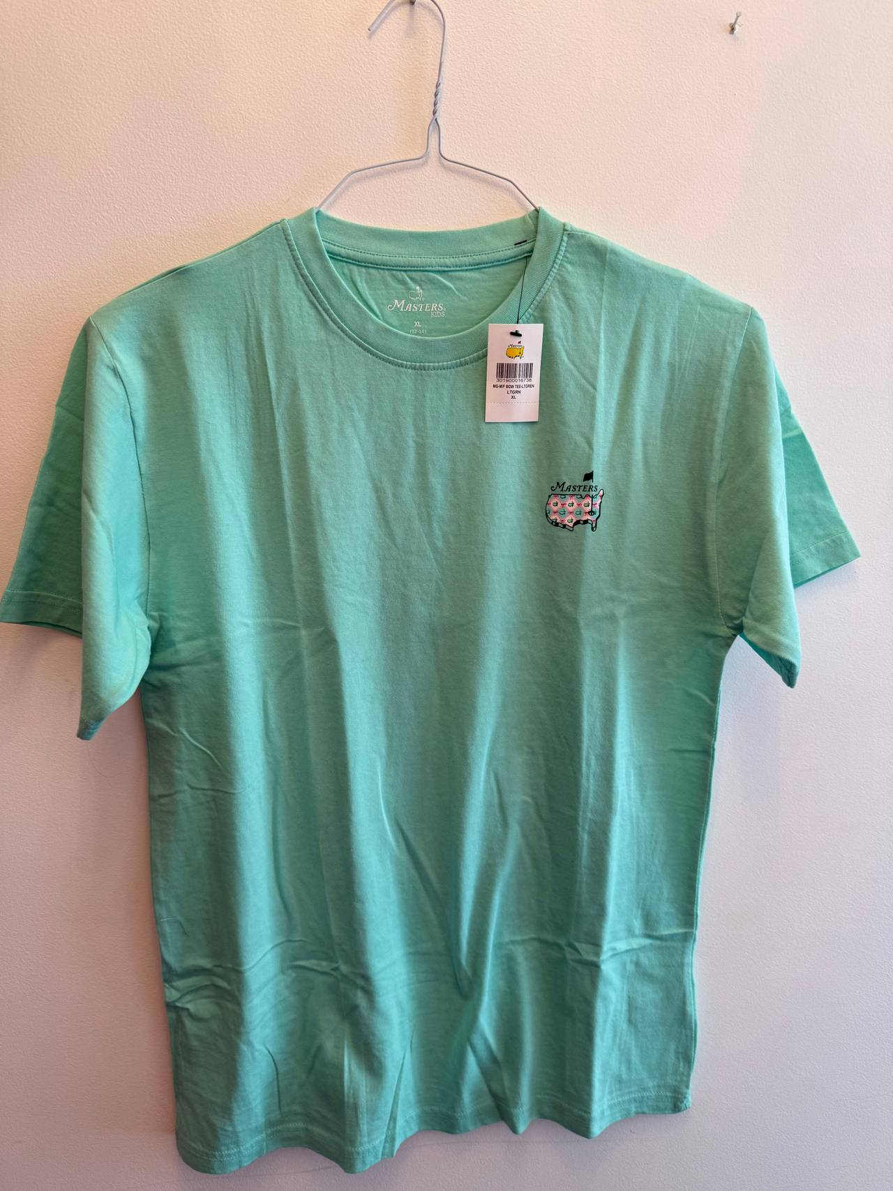 Masters Tournament Seafoam Green Floral Map Logo T-Shirt - Kids XL