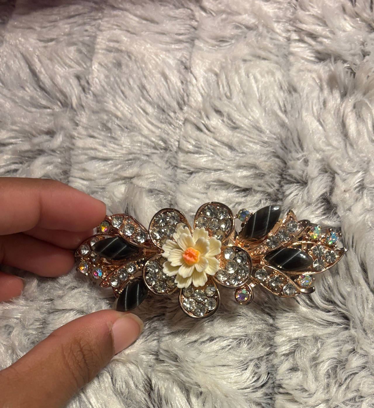 Floral Rhinestone Hair Barrette