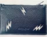 Coach Black Leather Zip Card Case with Lightning Bolt Print - Image 1