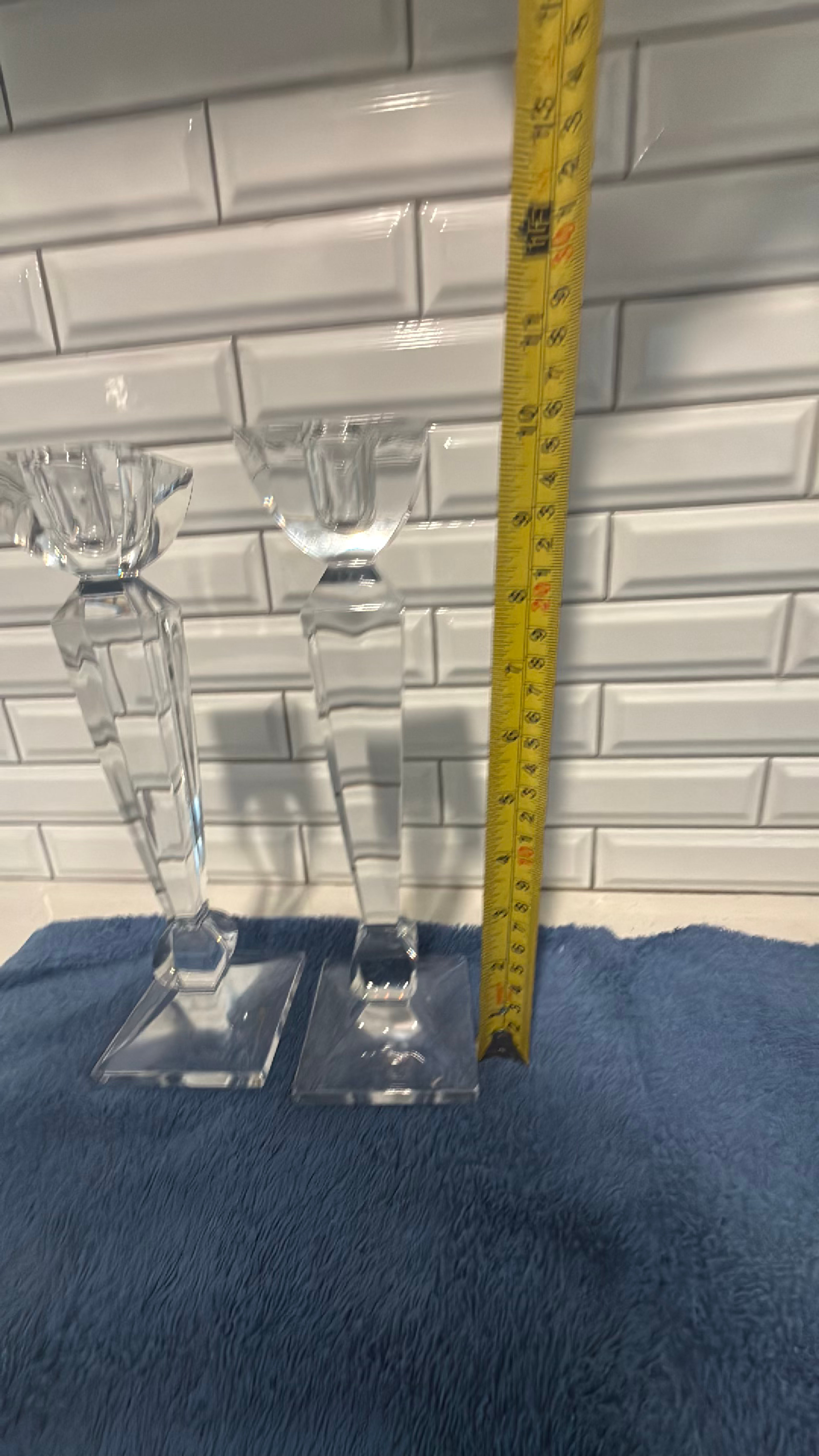 Waterford Odessa Hexagonal Pillar Crystal Candlesticks Pair - Image 3