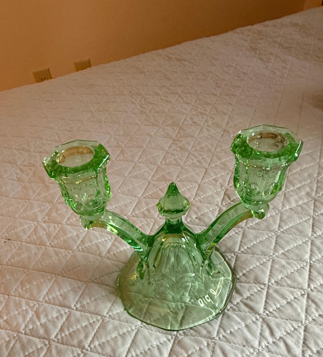 Vintage Green Uranium Glass 2-Light Candelabra