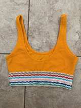 Topshop Yellow Knit Crop Top with Multicolor Trim - Image 4