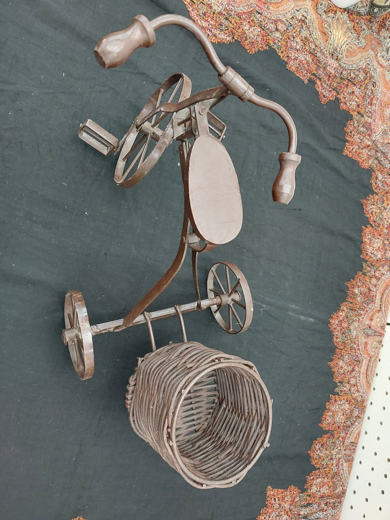 Decorative Metal Tricycle Planter with Wicker Basket