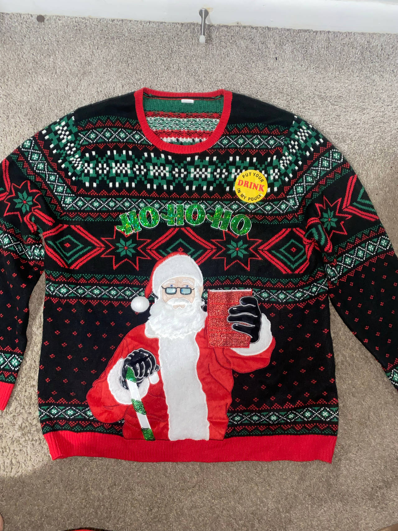 Ugly Christmas Sweater with Santa and Drink Holder
