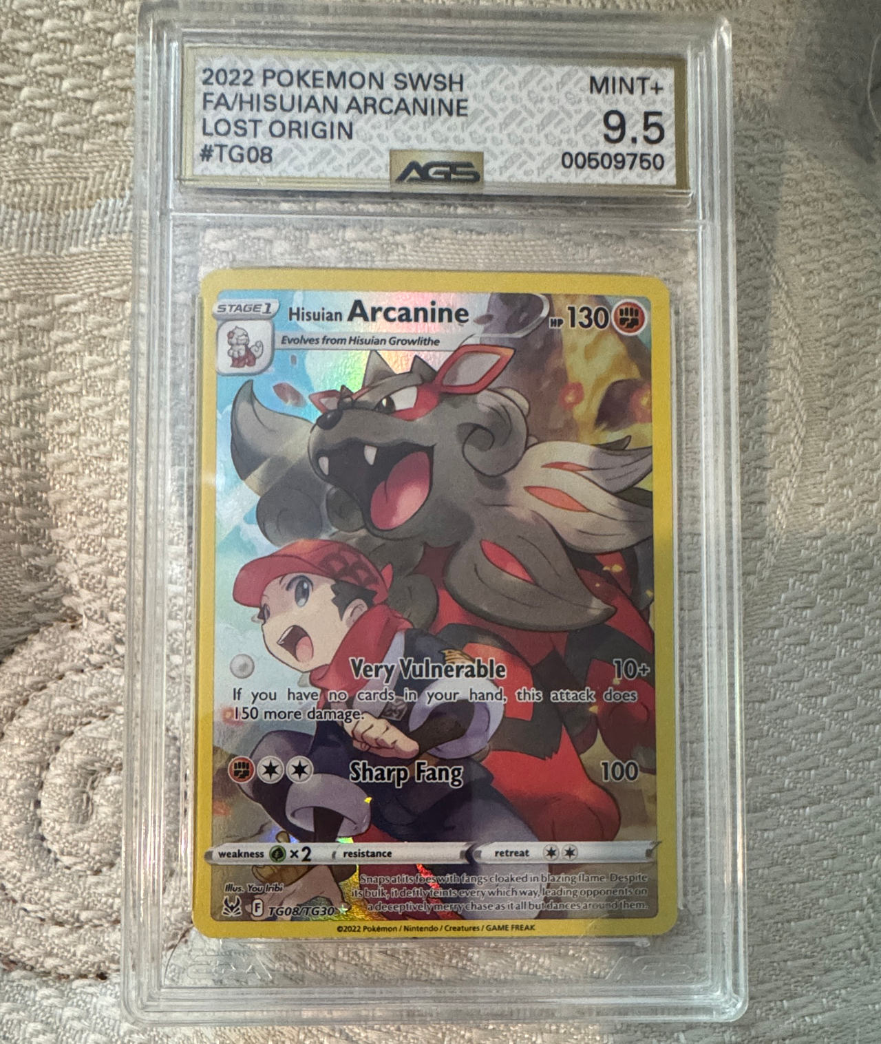 Hisuian Arcanine Lost Origin Trainer Gallery TG08 AGS 9.5