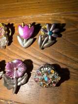 Vintage Floral Enamel and Rhinestone Lapel Pin Set - Image 2