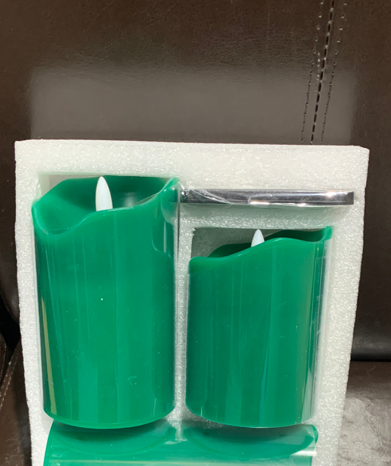 Green LED Flameless Pillar Candles Set of 2
